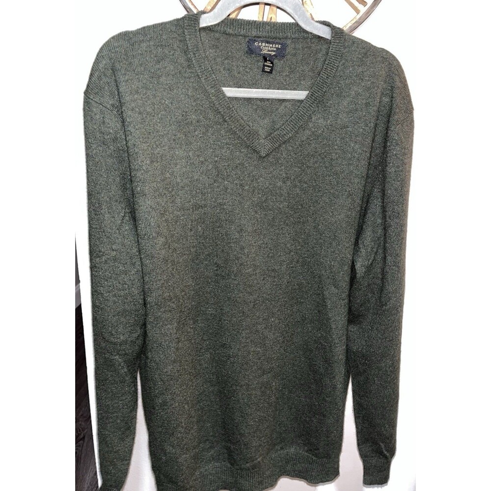 Cashmere Club Room Luxury Sweater Sz L Long Sleeve Green V-NECK Pullover (B)b